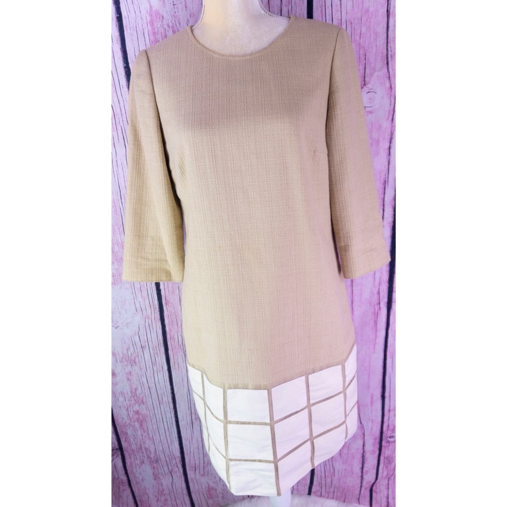 Carlisle Per Se Silk Blend Ivory Windowpan Dress